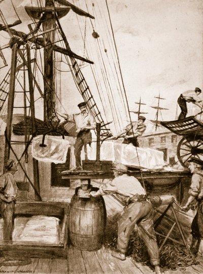 The Arrival and Unloading of a Norwegian ice-ship at a London wharf by Unknown